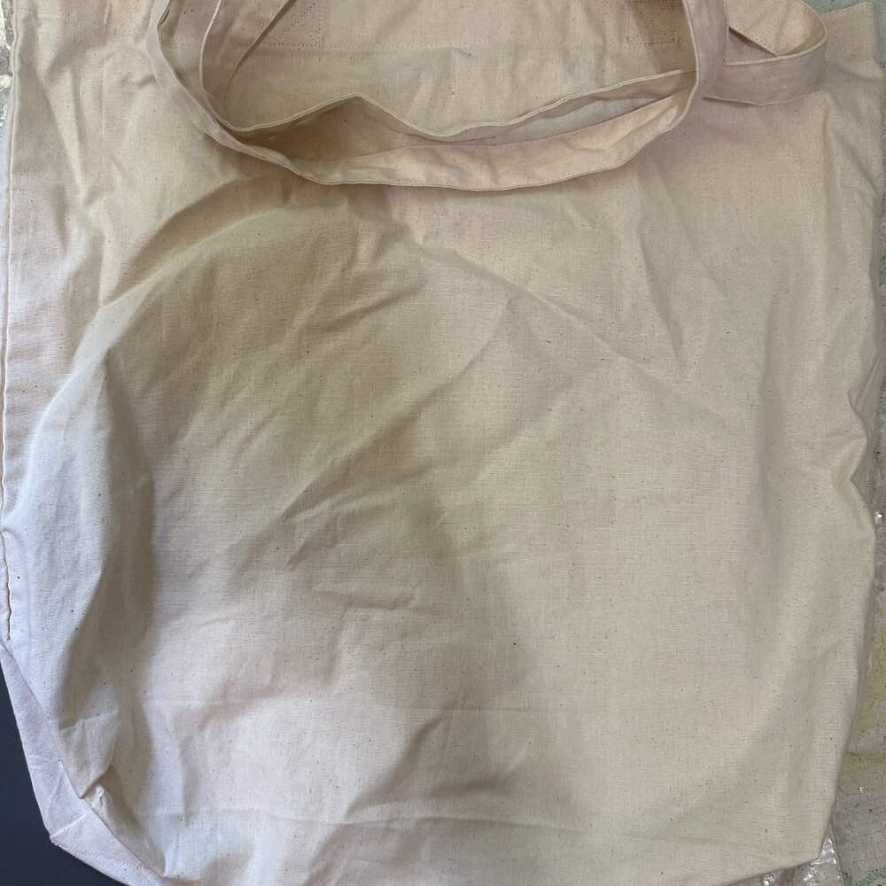 New Uniqlo Large Fabric Tote Bag Shopping Beige 17" X 18" X 4" View 2